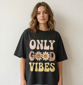 Female Good Vibes Oversized T-Shirt (Multi-Colour)