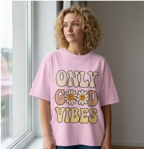 Female Good Vibes Oversized T-Shirt (Multi-Colour)
