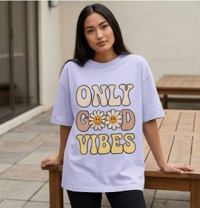 Female Good Vibes Oversized T-Shirt (Multi-Colour)