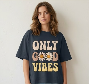 Female Good Vibes Oversized T-Shirt (Multi-Colour)