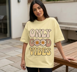 Female Good Vibes Oversized T-Shirt (Multi-Colour)